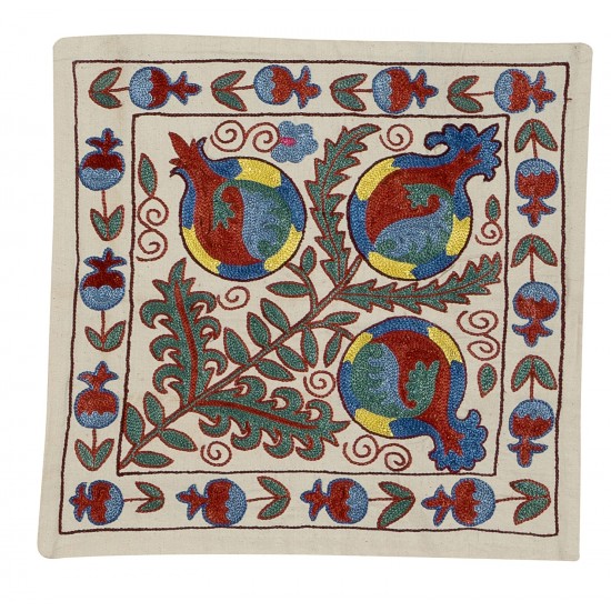 Decorative Uzbek Suzani Pillow Case. Embroidered Cotton & Silk Cushion Cover