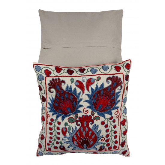 New Uzbek Suzani Pillow Case. Hand Embroidered Cotton & Silk Cushion Cover New Uzbek Suzani Pillow Case. Hand Embroidered Cotton & Silk Cushion Cover