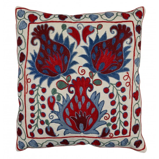 New Uzbek Suzani Pillow Case. Hand Embroidered Cotton & Silk Cushion Cover New Uzbek Suzani Pillow Case. Hand Embroidered Cotton & Silk Cushion Cover