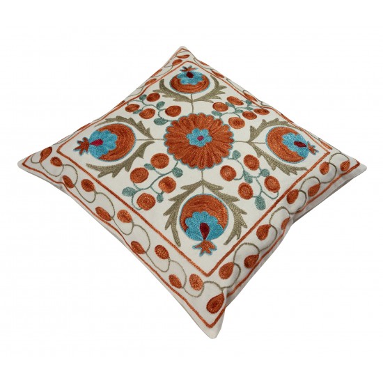 Uzbek Suzani Pillow Case. New Hand Embroidered Cotton & Silk Cushion Cover