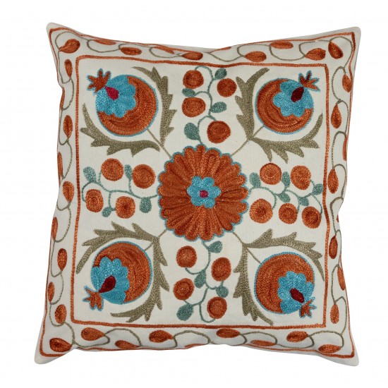 Uzbek Suzani Pillow Case. New Hand Embroidered Cotton & Silk Cushion Cover