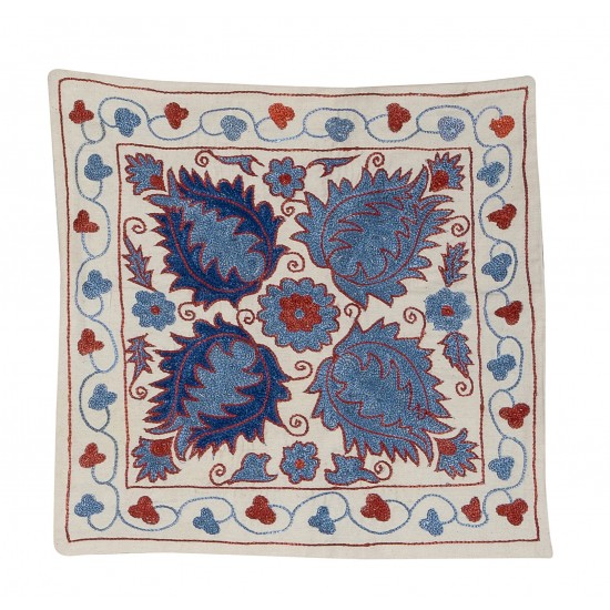 Decorative Uzbek Suzani Pillow Case. Embroidered Cotton & Silk Cushion Cover