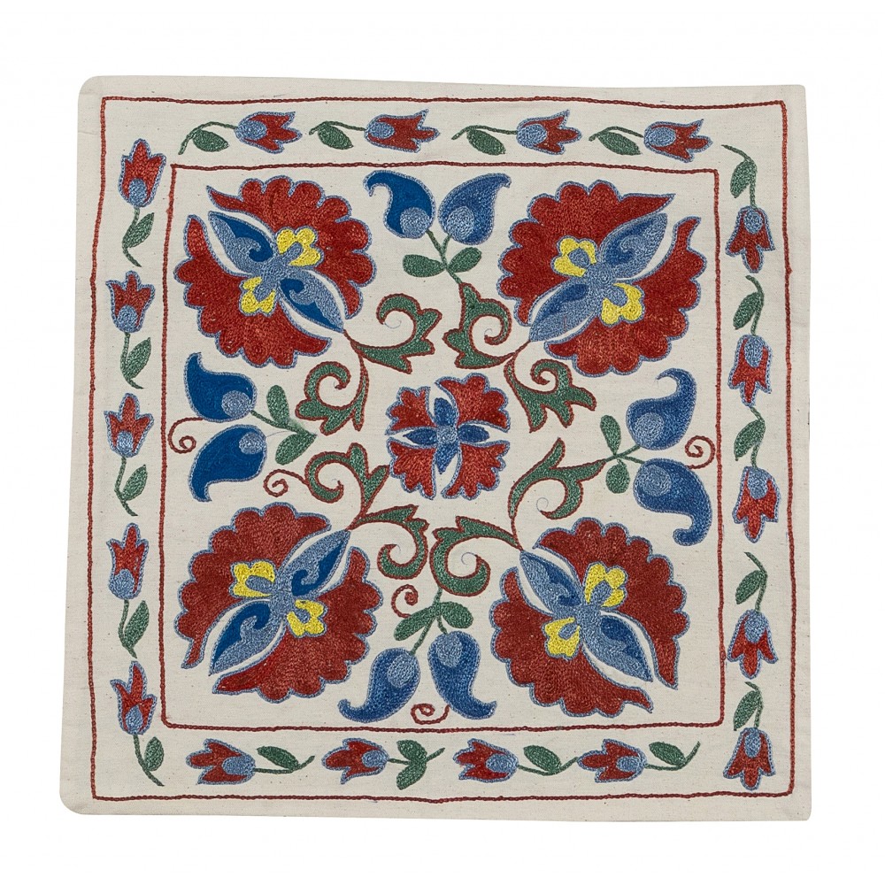 Uzbek Suzani Pillow Case. New Hand Embroidered Cotton & Silk Cushion Cover