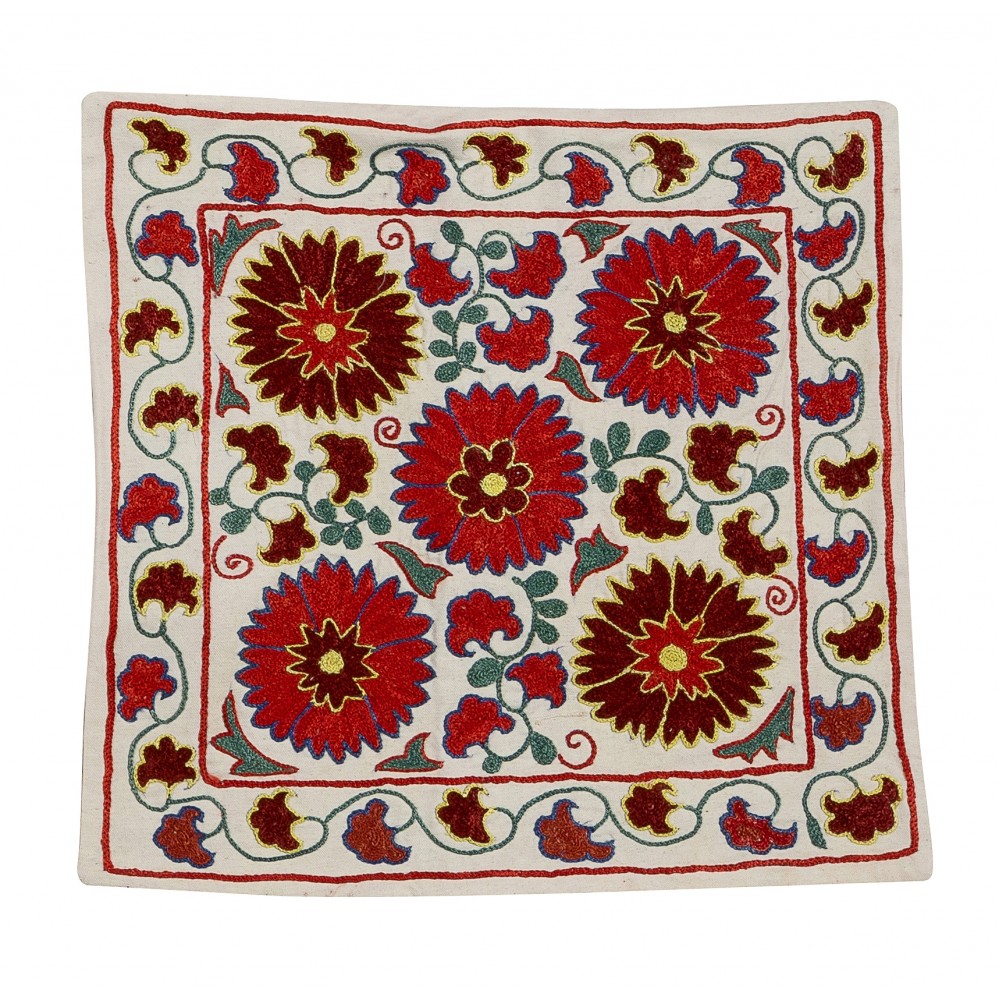 Asian Suzani Pillow Case. New Hand Embroidered Cotton & Silk Cushion Cover