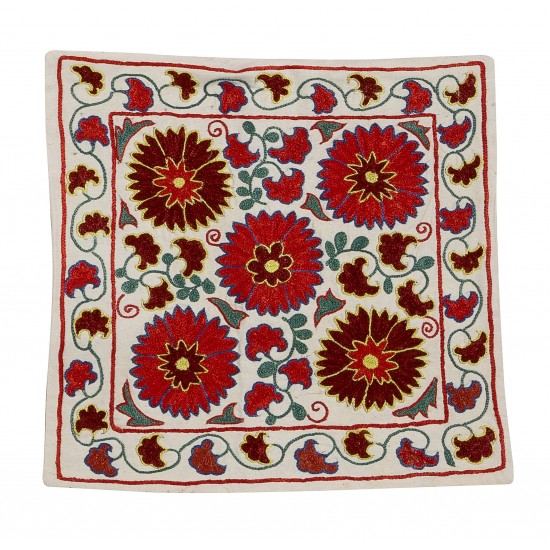 Asian Suzani Pillow Case. New Hand Embroidered Cotton & Silk Cushion Cover