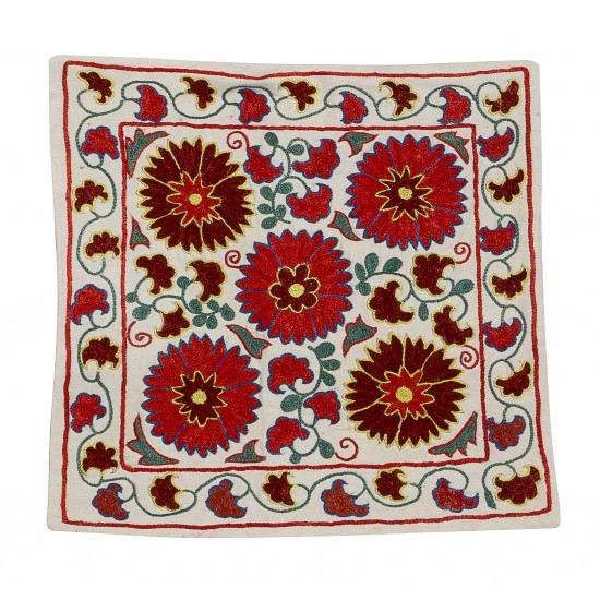 Asian Suzani Pillow Case. New Hand Embroidered Cotton & Silk Cushion Cover Asian Suzani Pillow Case. New Hand Embroidered Cotton & Silk Cushion Cover