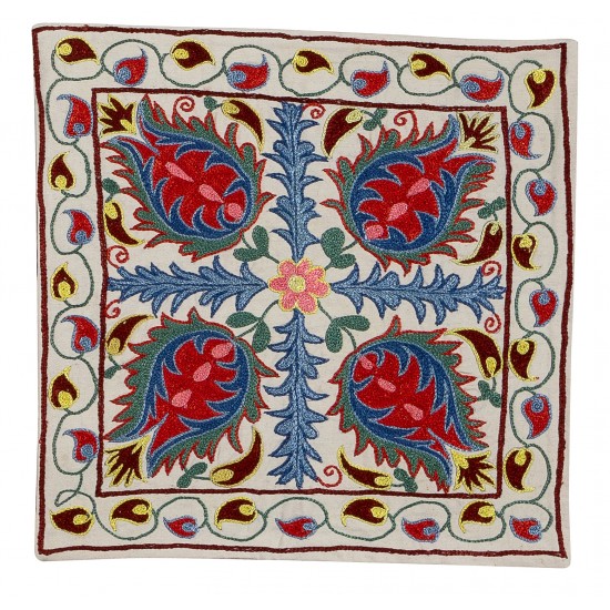 Uzbek Suzani Pillow Case. New Hand Embroidered Cotton & Silk Cushion Cover