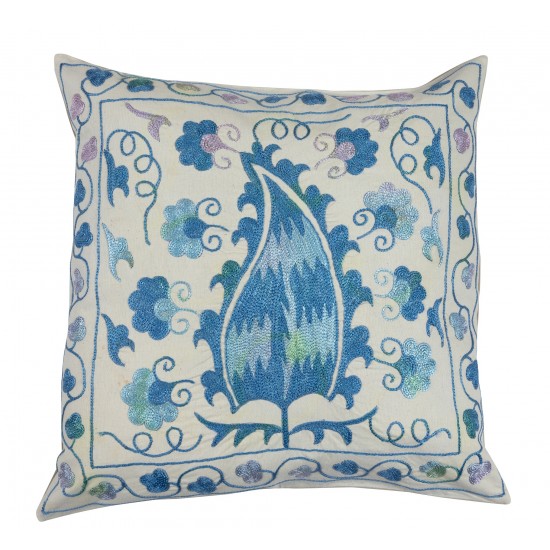 Traditional Uzbek Suzani Pillow Case. Embroidered Cotton & Silk Cushion Cover