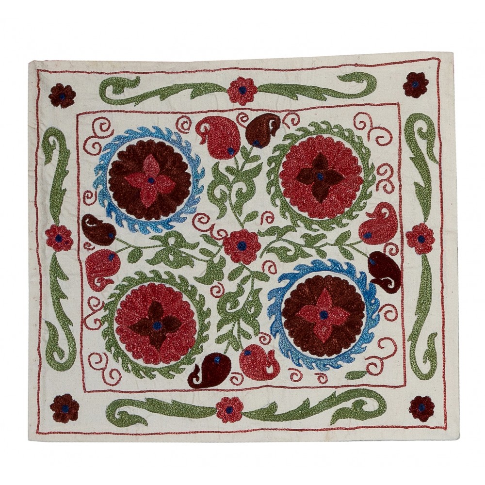 Uzbek Suzani Pillow Case. New Hand Embroidered Cotton & Silk Cushion Cover