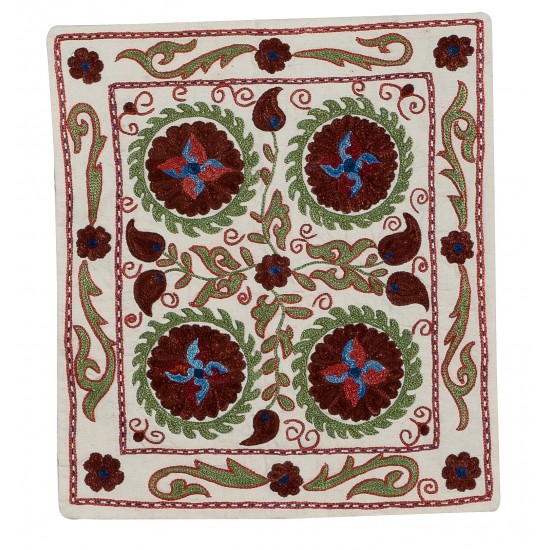 Decorative Uzbek Suzani Pillow Case. Embroidered Cotton & Silk Cushion Cover Decorative Uzbek Suzani Pillow Case. Embroidered Cotton & Silk Cushion Cover