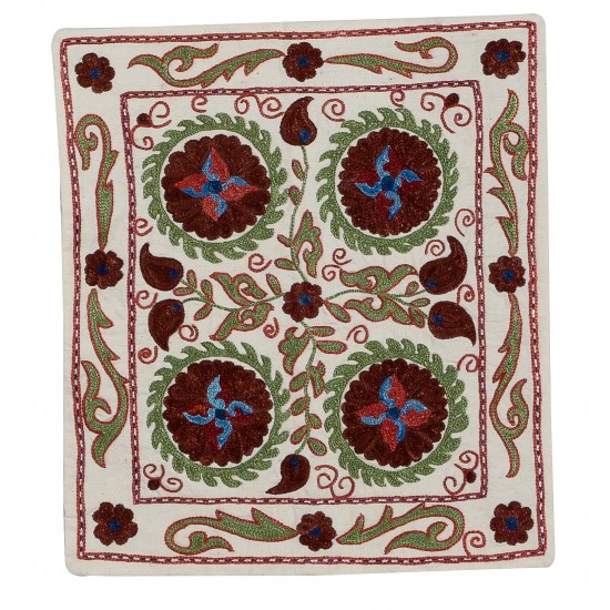 Decorative Uzbek Suzani Pillow Case. Embroidered Cotton & Silk Cushion Cover