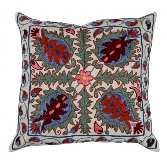 Uzbek Suzani Pillow Case. 21st Century Hand Embroidered Cotton & Silk Cushion Cover Uzbek Suzani Pillow Case. 21st Century Hand Embroidered Cotton & Silk Cushion Cover