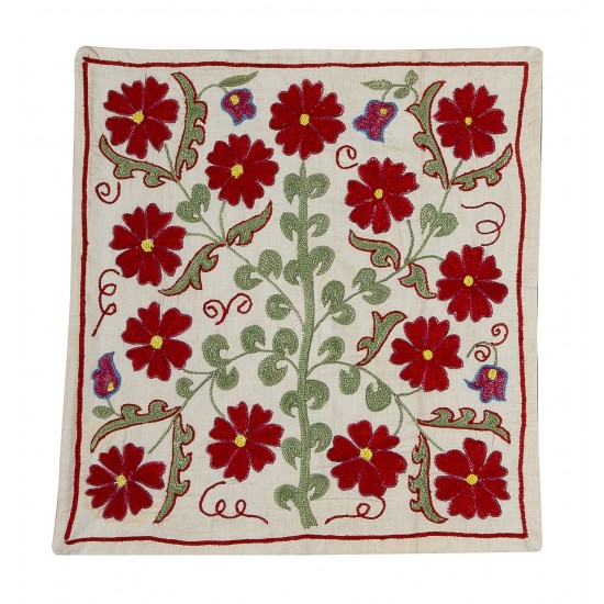 Floral Uzbek Suzani Pillow Case. Embroidered Cotton & Silk Cushion Cover Floral Uzbek Suzani Pillow Case. Embroidered Cotton & Silk Cushion Cover