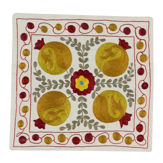 Asian Suzani Pillow Case. 21st Century Hand Embroidered Cotton & Silk Cushion Cover Asian Suzani Pillow Case. 21st Century Hand Embroidered Cotton & Silk Cushion Cover