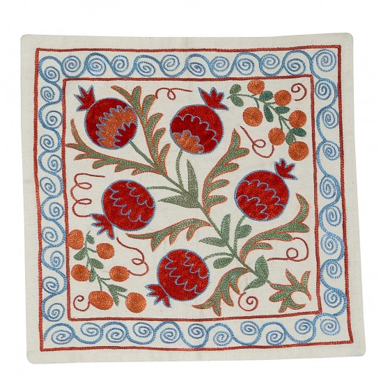 Decorative Uzbek Suzani Pillow Case. Embroidered Cotton & Silk Cushion Cover