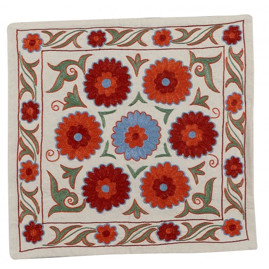 Decorative Hand Embroidered Silk, Cotton and Linen Cushion Cover From Uzbekistan Decorative Hand Embroidered Silk, Cotton and Linen Cushion Cover From Uzbekistan