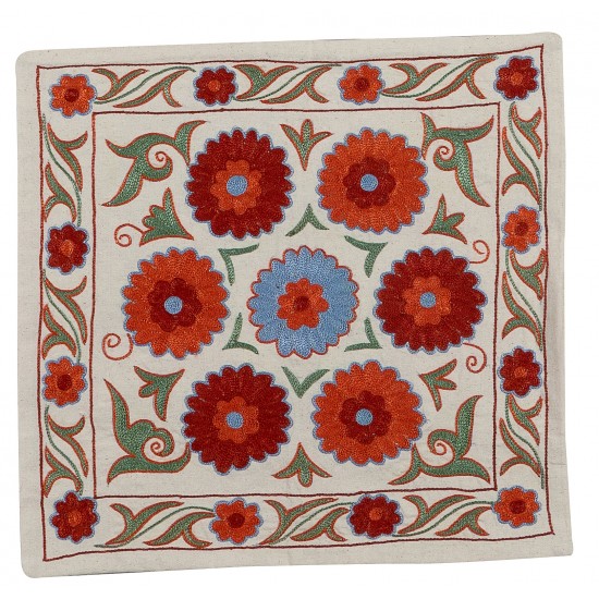 Decorative Hand Embroidered Silk, Cotton and Linen Cushion Cover From Uzbekistan