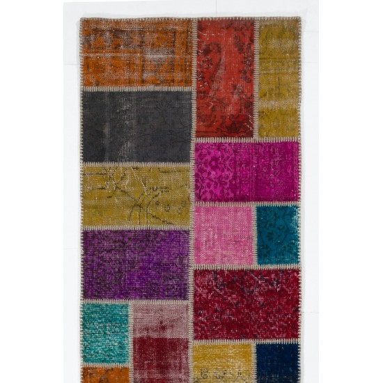 Handmade Patchwork Runner Made from Over-Dyed Vintage Carpets Custom Options Av. Handmade Patchwork Runner Made from Over-Dyed Vintage Carpets Custom Options Av.