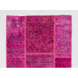 Hot Pink Handknotted Patchwork Runner Rug for Corridor, Entryway and Hallway Decor | Wool Rug for Kitchen | Stair Rug Hot Pink Handknotted Patchwork Runner Rug for Corridor, Entryway and Hallway Decor | Wool Rug for Kitchen | Stair Rug