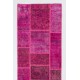 Patchwork Runner Rug in Shades of Hot Pink. Handmade Re-Dyed Turkish Vintage Carpet for Hallway Decor