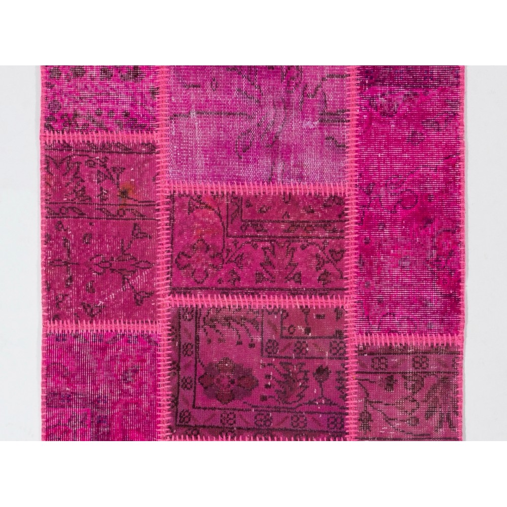 Hot Pink Handknotted Patchwork Runner Rug for Corridor, Entryway and Hallway Decor | Wool Rug for Kitchen | Stair Rug Hot Pink Handknotted Patchwork Runner Rug for Corridor, Entryway and Hallway Decor | Wool Rug for Kitchen | Stair Rug
