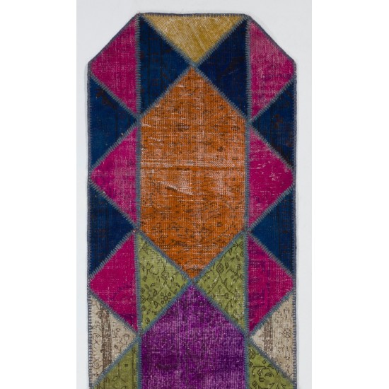 Multicolor Central Anatolian Patchwork Runner Rug for Hallway Decor. Handmade Vintage Corridor Carpet in Vivid Colors