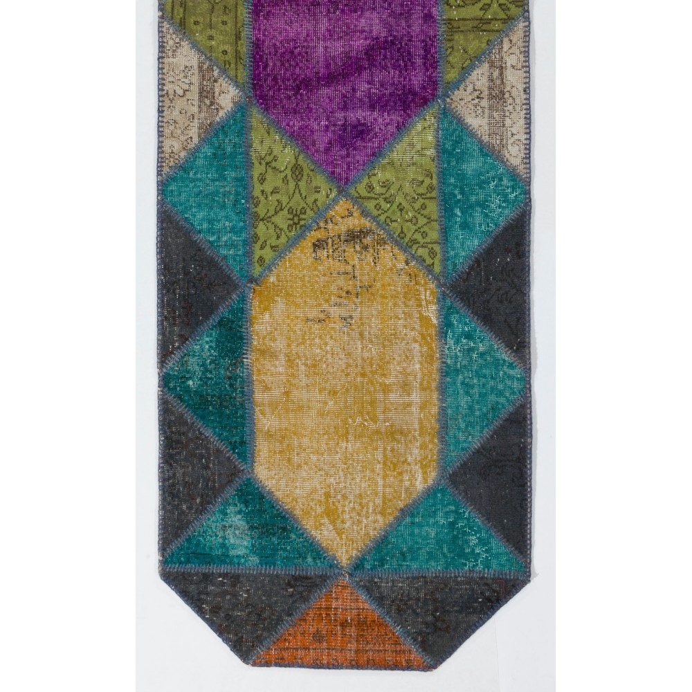 Multicolor Central Anatolian Patchwork Runner Rug for Hallway Decor. Handmade Vintage Corridor Carpet in Vivid Colors