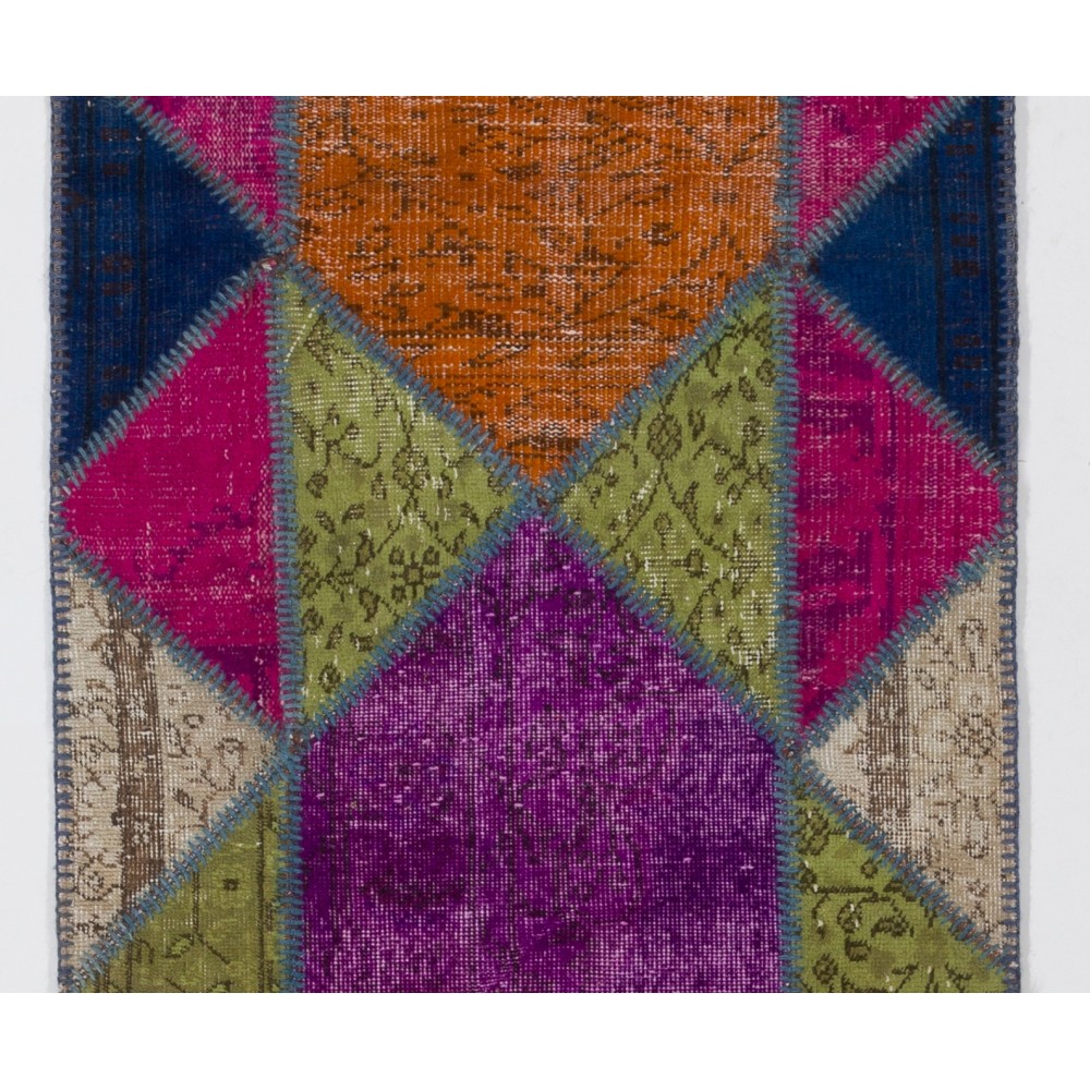 Colorful Handknotted Patchwork Runner Rug for Corridor, Entryway and Hallway Decor | Wool Rug for Kitchen | Stair Rug