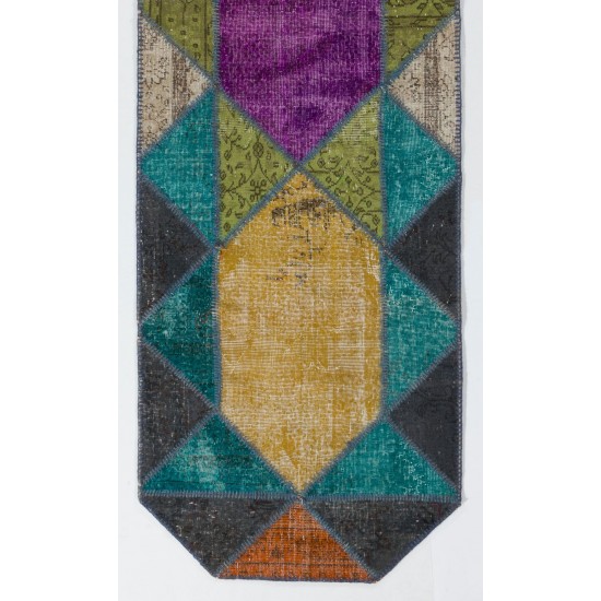 Handmade Patchwork Runner Made from Over-Dyed Vintage Carpets Custom Options Av.