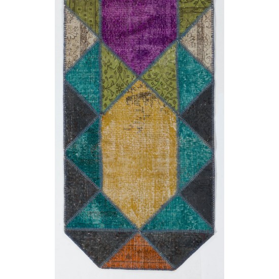 Handmade Patchwork Runner Made from Over-Dyed Vintage Carpets Custom Options Av. Handmade Patchwork Runner Made from Over-Dyed Vintage Carpets Custom Options Av.