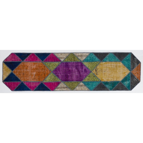Handmade Patchwork Runner Made from Over-Dyed Vintage Carpets Custom Options Av. Handmade Patchwork Runner Made from Over-Dyed Vintage Carpets Custom Options Av.