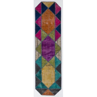 Multicolor Central Anatolian Patchwork Runner Rug for Hallway Decor. Handmade Vintage Corridor Carpet in Vivid Colors