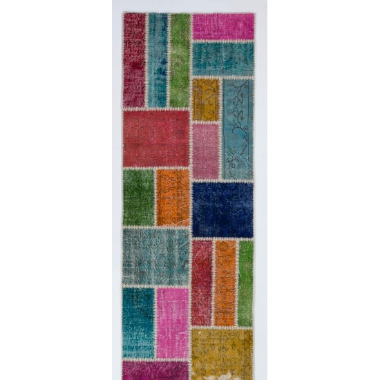 Colorful Patchwork Runner Rug. Handmade Modern Carpet for Hallway Decor