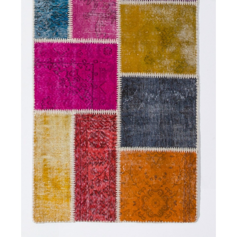 Colorful Handknotted Patchwork Runner Rug for Corridor, Entryway and Hallway Decor | Wool Rug for Kitchen | Stair Rug Colorful Handknotted Patchwork Runner Rug for Corridor, Entryway and Hallway Decor | Wool Rug for Kitchen | Stair Rug