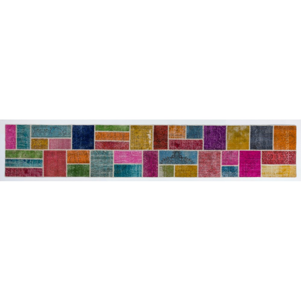 Colorful Patchwork Runner Rug. Handmade Modern Carpet for Hallway Decor
