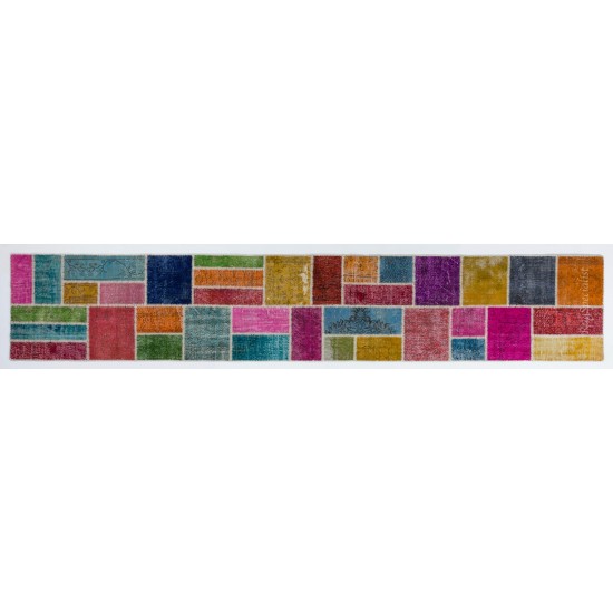 Colorful Patchwork Runner Rug. Handmade Modern Carpet for Hallway Decor