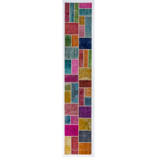 Colorful Patchwork Runner Rug. Handmade Modern Carpet for Hallway Decor