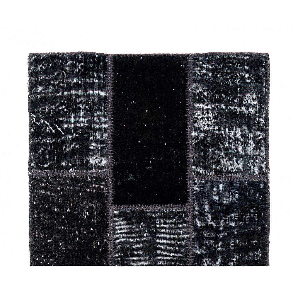 Distressed Look Patchwork Runner Rug in Shades of Black | Handmade Re-Dyed Turkish Vintage Carpet for Hallway Decor