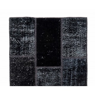 Distressed Look Patchwork Runner Rug in Shades of Black | Handmade Re-Dyed Turkish Vintage Carpet for Hallway Decor Distressed Look Patchwork Runner Rug in Shades of Black | Handmade Re-Dyed Turkish Vintage Carpet for Hallway Decor