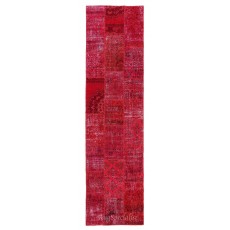 Patchwork Runner Rug in Shades of Black. Handmade Re-Dyed Turkish Vintage Carpet for Hallway Decor