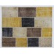 Patchwork Rug in Yellow, Brown, Black & Beige. Modern Handmade Carpet, Woolen Floor Covering. Custom Turkish Area Rug