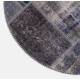 Round Hand-Knotted Gray and Blue Turkish Patchwork Rug | Circular Vintage Overdyed Patchwork Carpet Round Hand-Knotted Gray and Blue Turkish Patchwork Rug | Circular Vintage Overdyed Patchwork Carpet