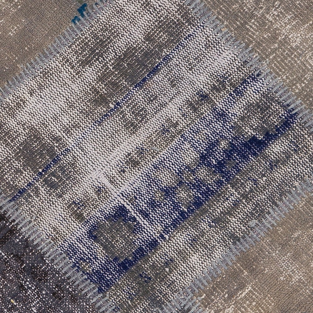 Round Hand-Knotted Gray and Blue Turkish Patchwork Rug | Circular Vintage Overdyed Patchwork Carpet Round Hand-Knotted Gray and Blue Turkish Patchwork Rug | Circular Vintage Overdyed Patchwork Carpet
