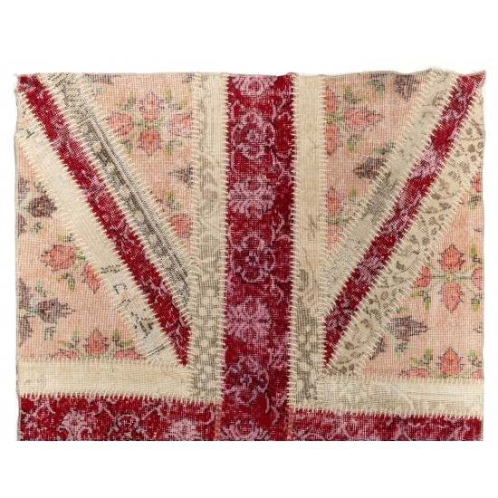 Union Jack British Flag Design Patchwork Rug Made from Re-Dyed Vintage Carpets Union Jack British Flag Design Patchwork Rug Made from Re-Dyed Vintage Carpets