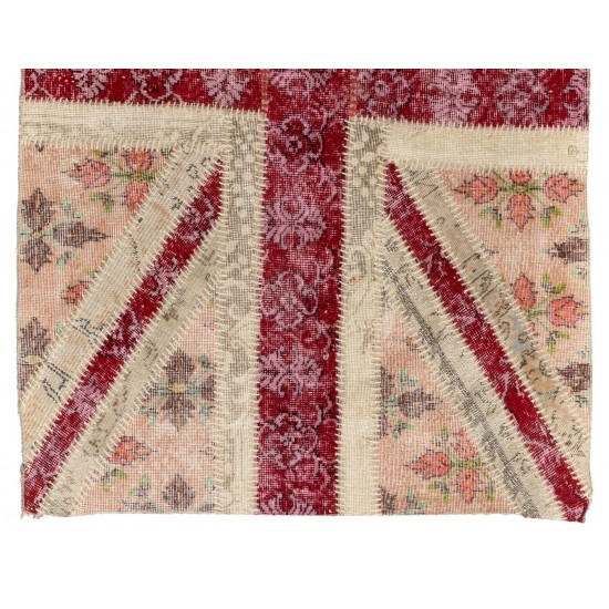 Union Jack British Flag Design Patchwork Rug Made from Re-Dyed Vintage Carpets Union Jack British Flag Design Patchwork Rug Made from Re-Dyed Vintage Carpets