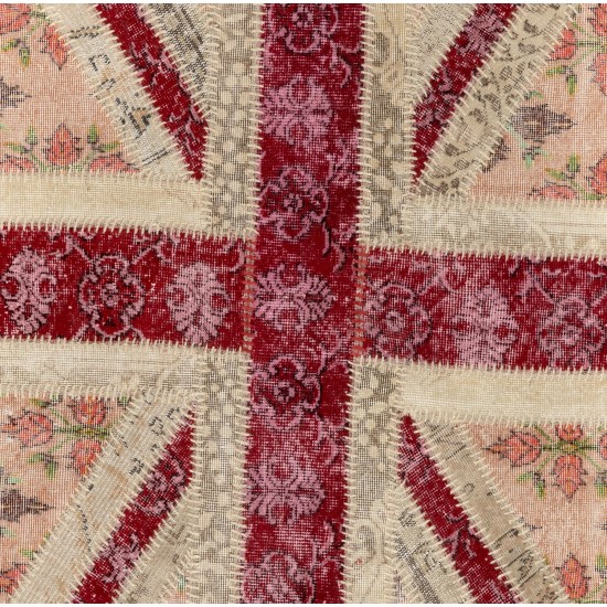 Union Jack British Flag Design Patchwork Rug Made from Re-Dyed Vintage Carpets Union Jack British Flag Design Patchwork Rug Made from Re-Dyed Vintage Carpets
