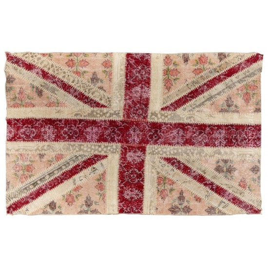 Union Jack British Flag Design Patchwork Rug Made from Re-Dyed Vintage Carpets Union Jack British Flag Design Patchwork Rug Made from Re-Dyed Vintage Carpets