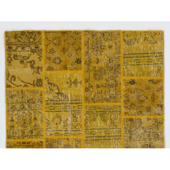 Shades of Yellow Handmade Patchwork Rug, Modern Carpet, Woolen Floor Covering. Custom Turkish Area Rug