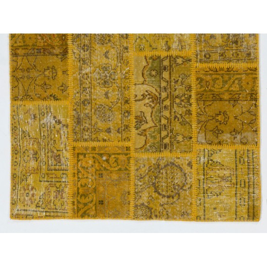 Shades of Yellow Handmade Patchwork Rug, Modern Carpet, Woolen Floor Covering. Custom Turkish Area Rug