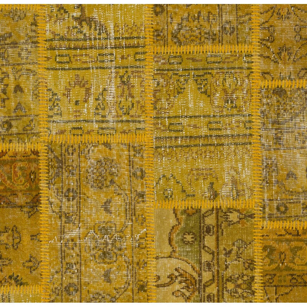 Shades of Yellow Handmade Patchwork Rug, Modern Carpet, Woolen Floor Covering. Custom Turkish Area Rug